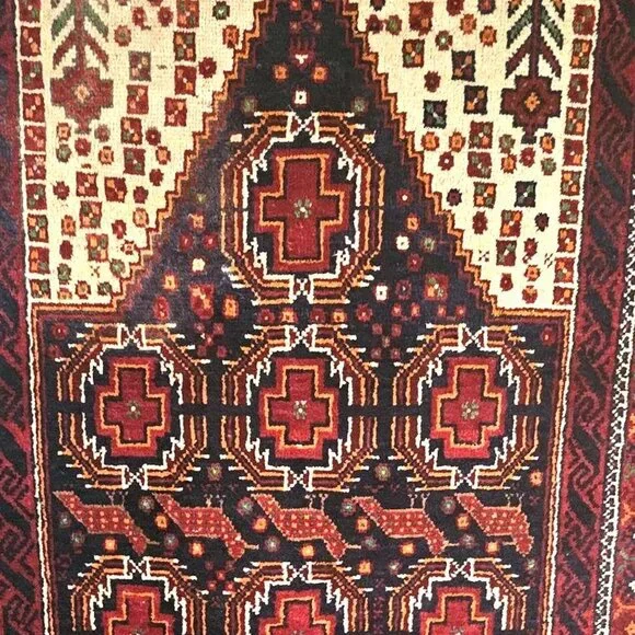 Vintage 1960s Handmade Wool Rug: Ethnic Geometric Design (6x3) - Picture 3 of 3